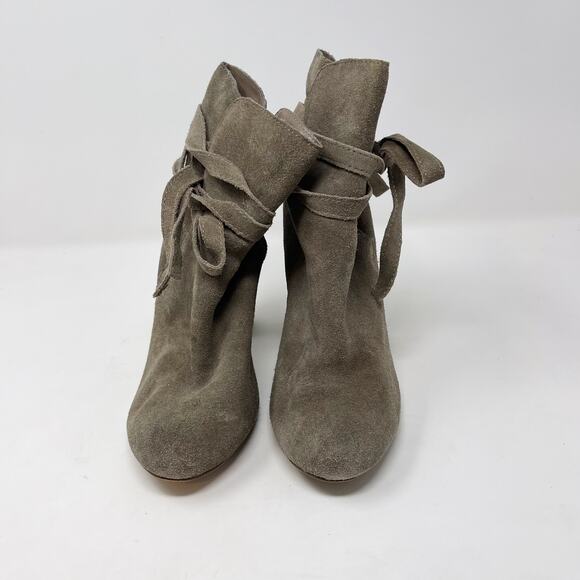 Steve Madden Womens 7 Taupe Loreen Suede Leather Tie Strap Ankle Booties Almond - Picture 4 of 12
